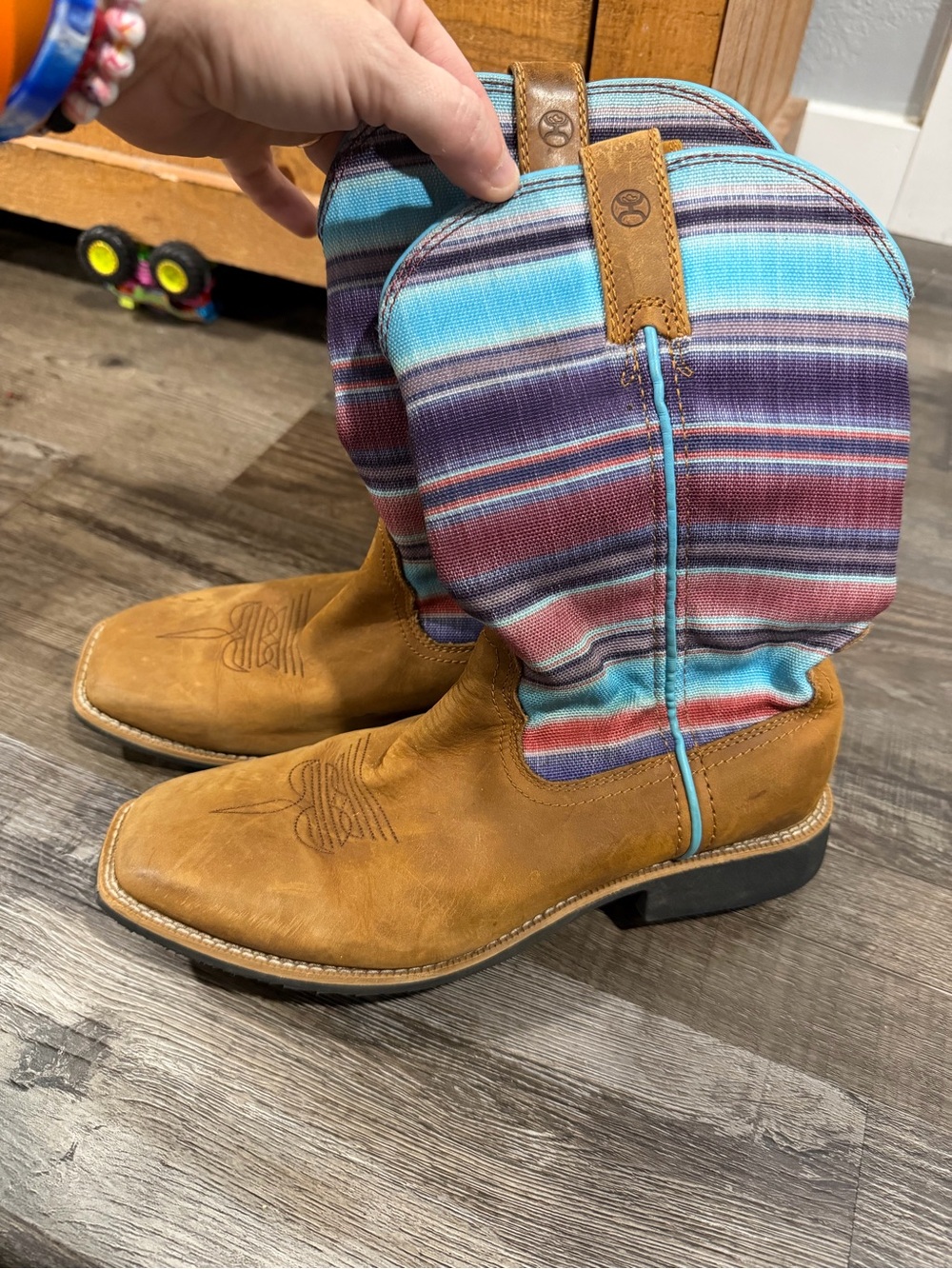 Twisted X Kids Western Boots - Tan Leather with Blue and Purple Striped Shaft